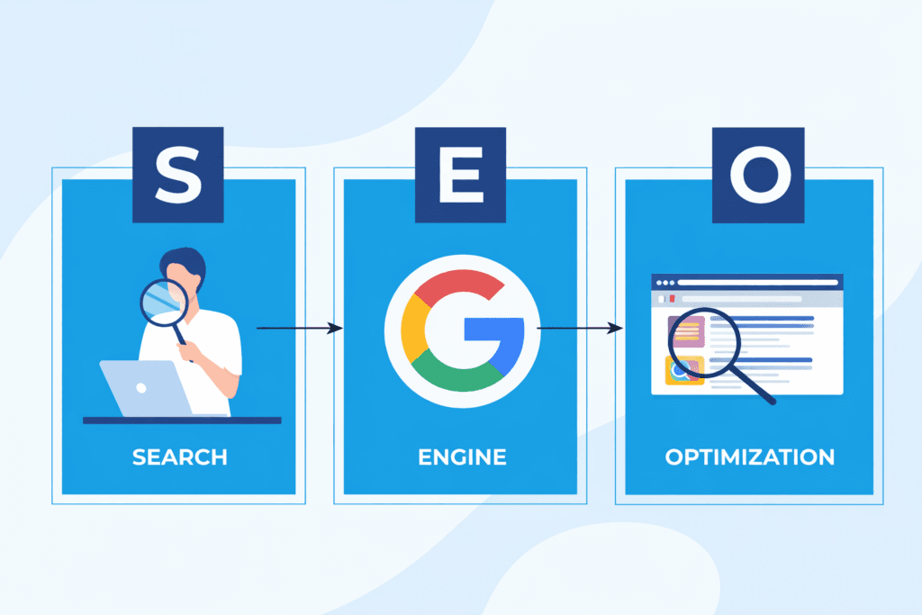 Easy Understandable image of Search Engine Optimization in just 3 steps